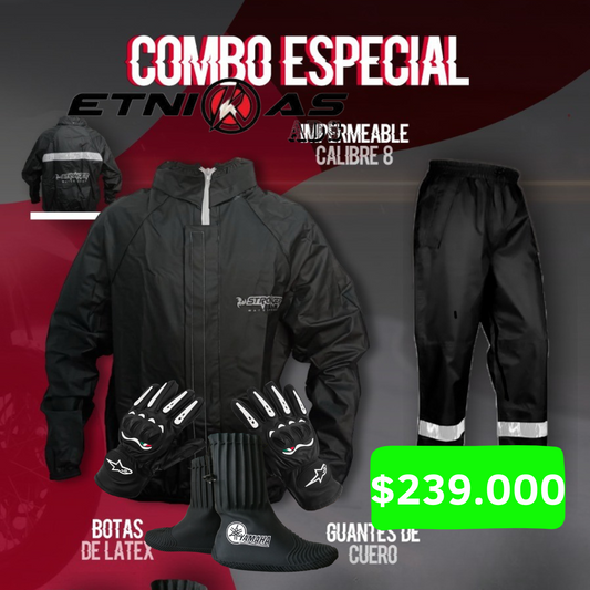 ¡Compra  🔥 Combo Especial Impermeable Motero Rainguard C8 + Botas Látex + Guantes con Protecciones 🏍️💥