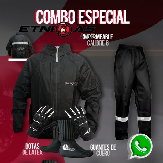 ¡Compra  🔥 Combo Especial Impermeable Motero Rainguard C8 + Botas Látex + Guantes con Protecciones 🏍️💥