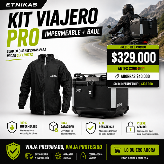 KIT VIAJERO PRO Impermeable MOTERO + Baúl de Alta Resistencia