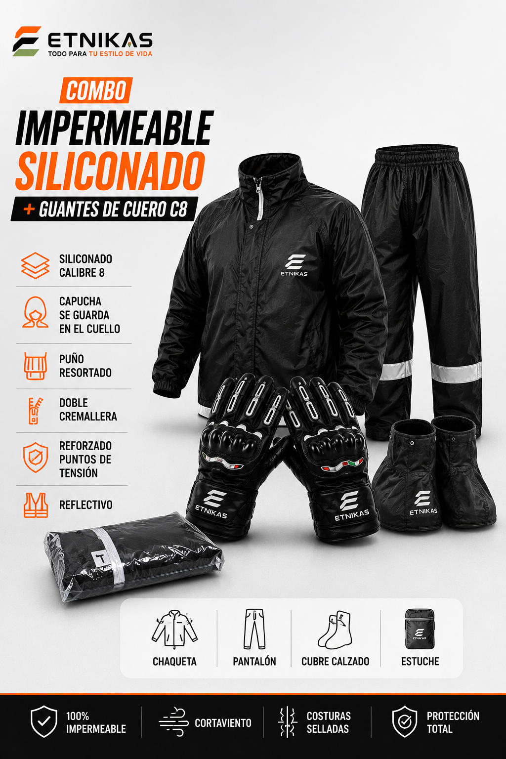 Kit impermeable motero Rainguard c8+GUANTES