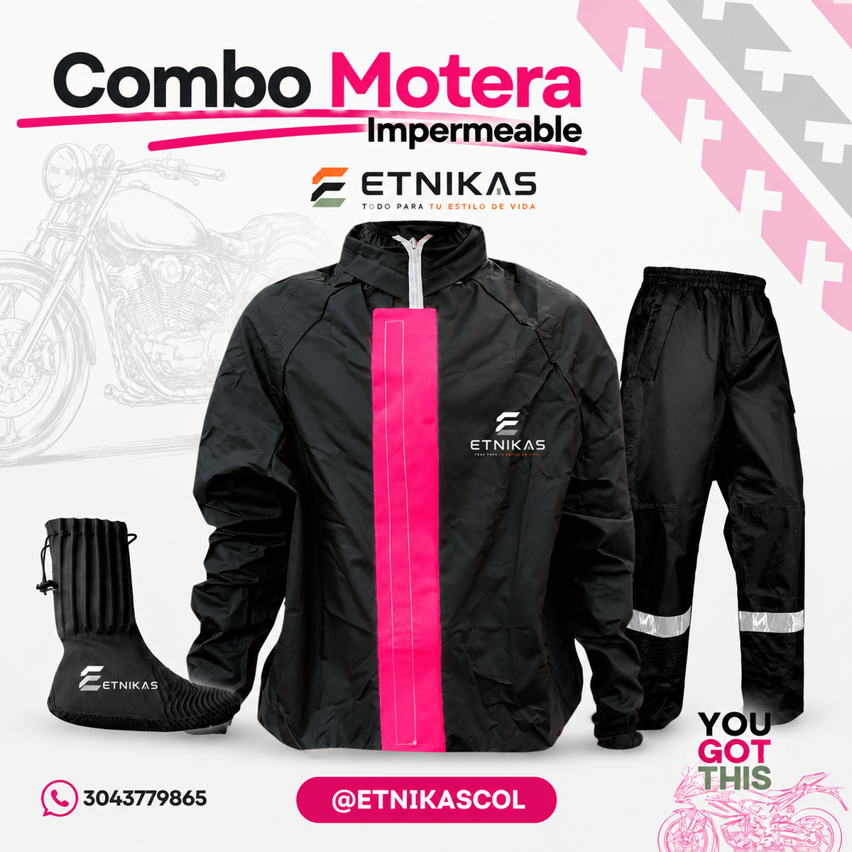 Combo Impermeable MUJER MOTERA Premium – Siliconado S8 + Botas de Látex