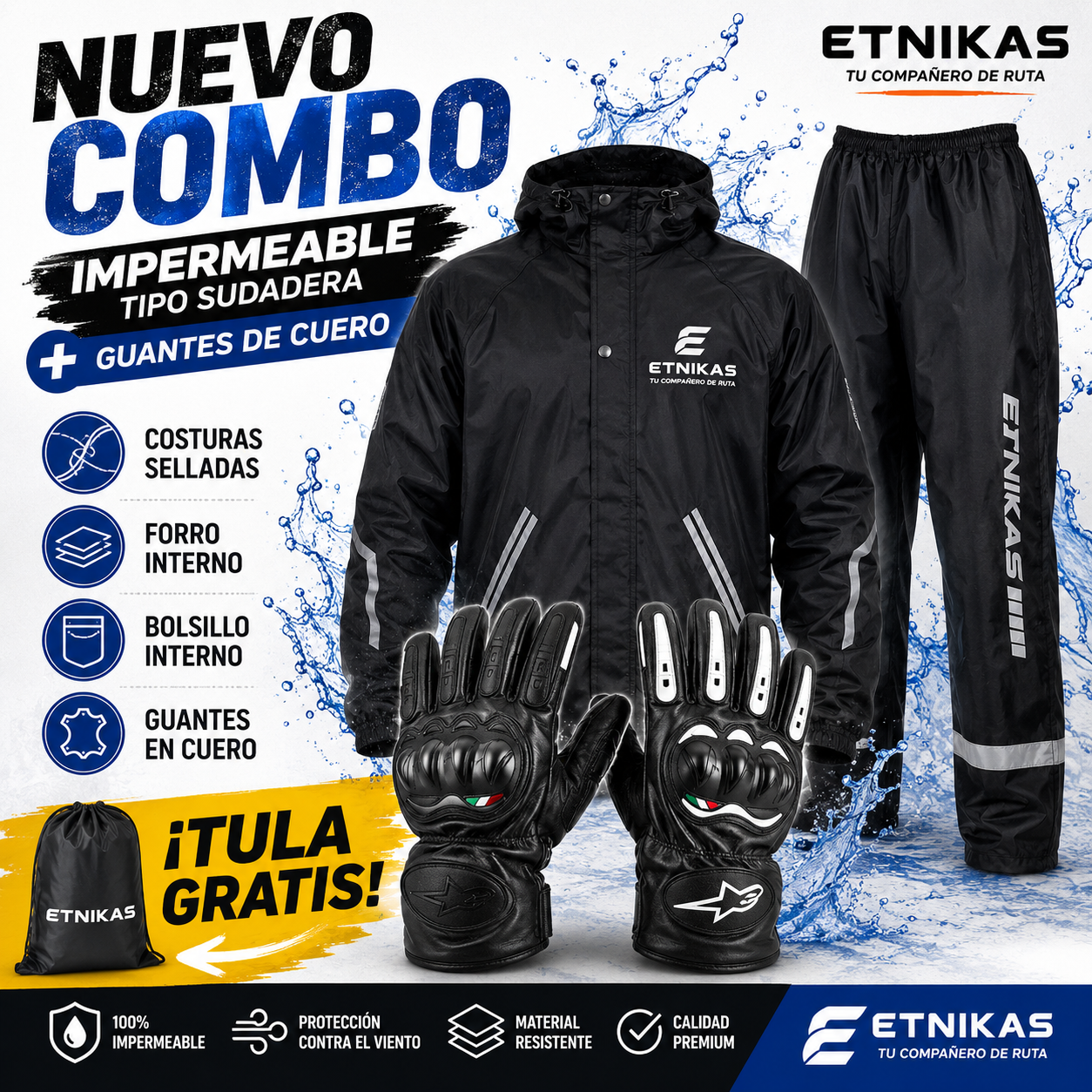 COMBO Impermeable Premium Tipo Sudadera MAS GUANTES