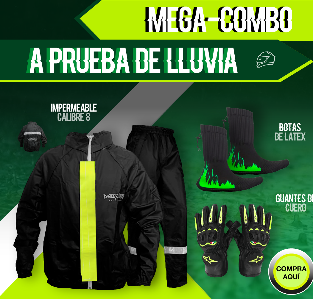 ¡Compra  🔥 Combo Especial Impermeable Motero Rainguard C8 + Botas Látex + Guantes con Protecciones 🏍️💥